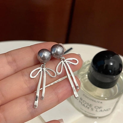 1 Pair Fashion Leaf Flower Bow Knot Imitation Pearl Alloy Rhinestones Earrings