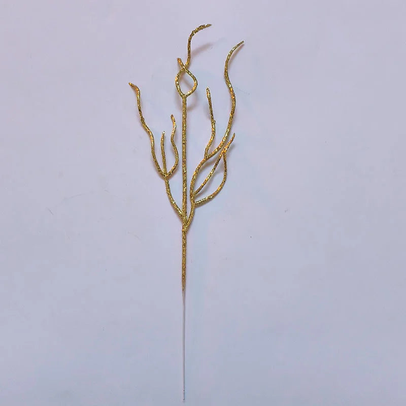 10 Pieces Christmas Decoration Real Tree Branches Golden Bells Dried Tree Branches Leaf Material Accessories Glitter Dried Tree Branches Festive Atmosphere Party Branches