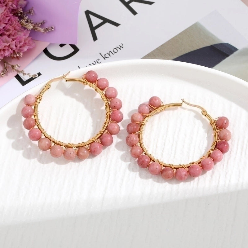 2 Pieces Retro Geometric Handmade Stainless Steel Natural Stone Earrings