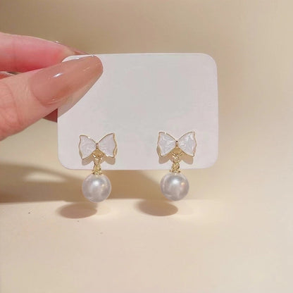 1 Pair IG Style Minimalist Heart Shape Flower Bow Knot Inlay Alloy Artificial Pearls Rhinestones Drop Earrings Earrings Ear Studs