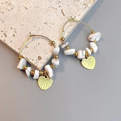 1 Pair Bohemian Leaf Sun Butterfly Stainless Steel Gravel Earrings