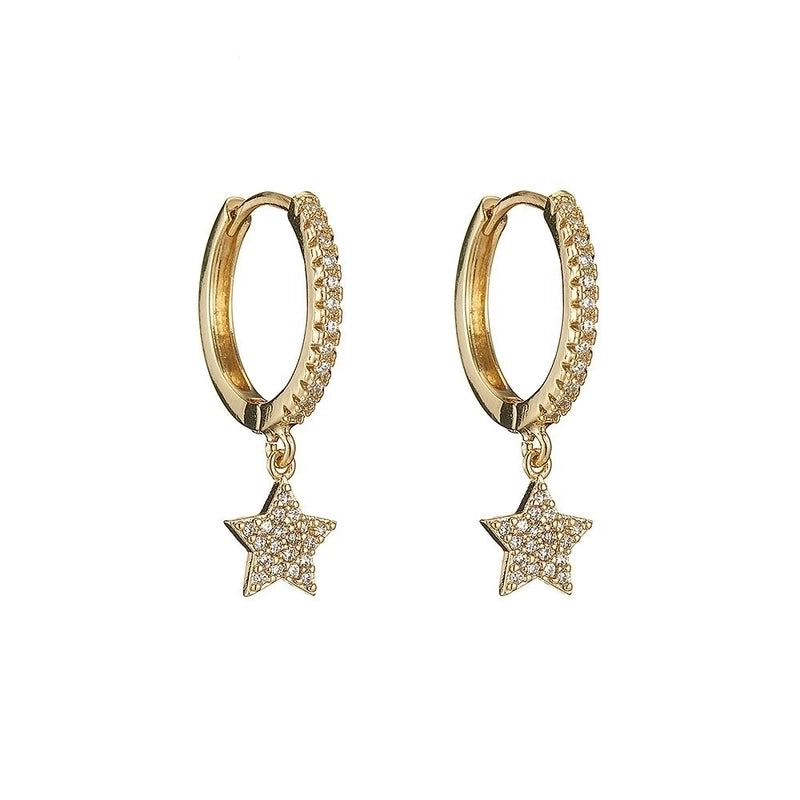 Simple Geometric Moon Snowflake Copper Inlaid Zirconium Irregular Earrings