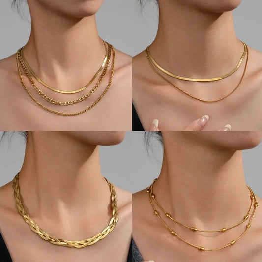 Double-Layer Choker Titanium Steel Necklace Three-Layer Blade Chain Snake Bones Chain Stainless Steel Jewelry Summer Non-Fading Female
