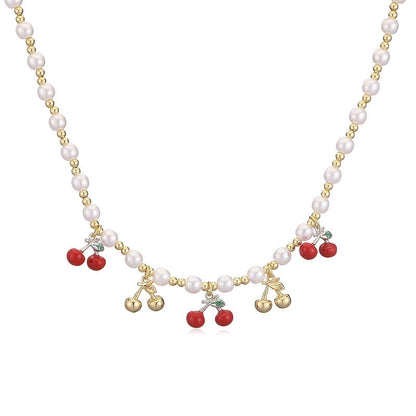 Sweet Cherry Strawberry Copper Enamel Multi Charms Necklace