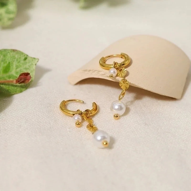 1 Pair IG Style Minimalist Round Pearl Plating 304 Stainless Steel Pearl 18K Gold Plated Drop Earrings