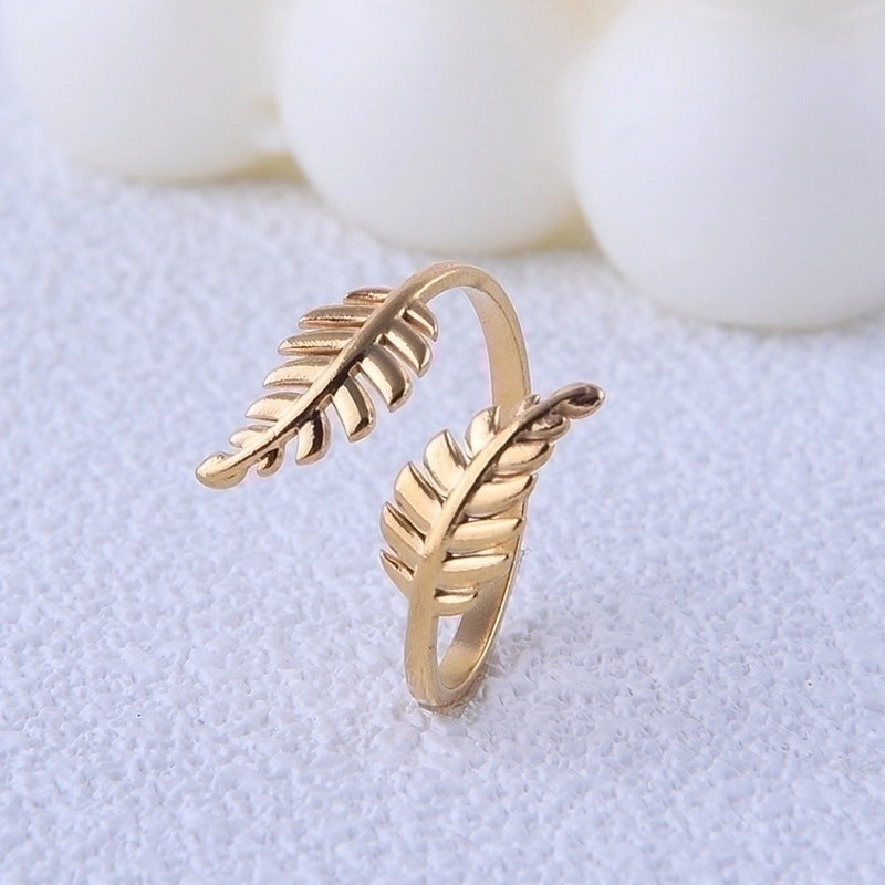 Minimalist Leaf Titanium Steel Plating Open Ring
