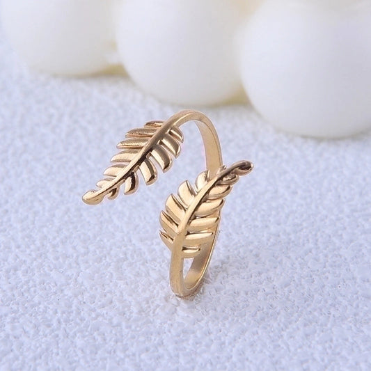 Minimalist Leaf Titanium Steel Plating Open Ring