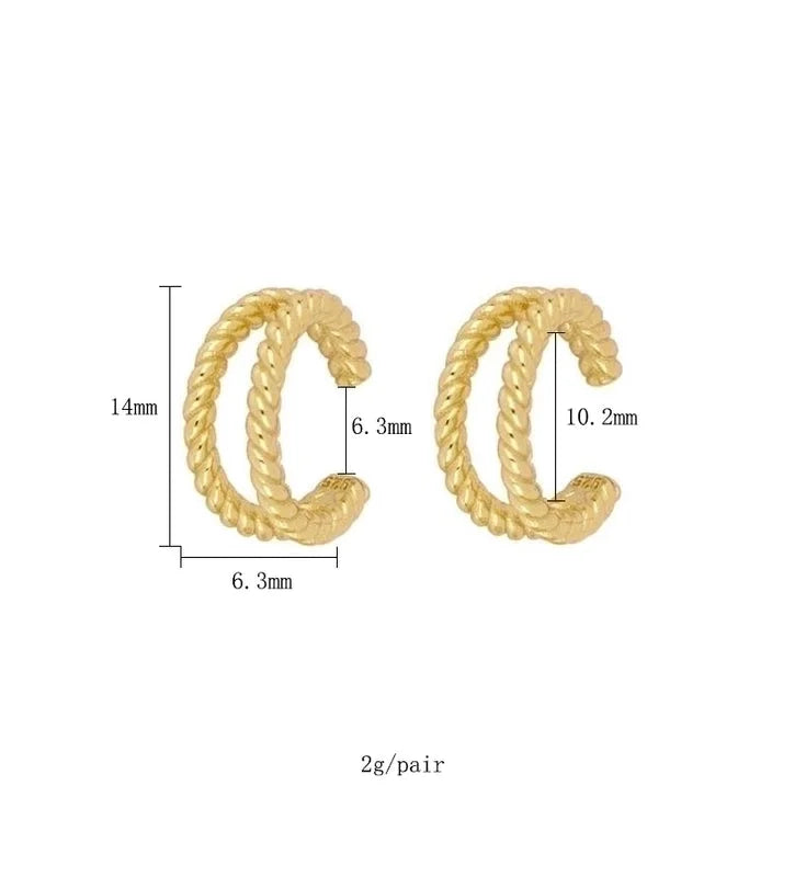 2 Pieces Minimalist Geometric Plating Inlay Copper Zircon 18k Gold Plated Hoop Earrings Ear Cuffs Ear Studs