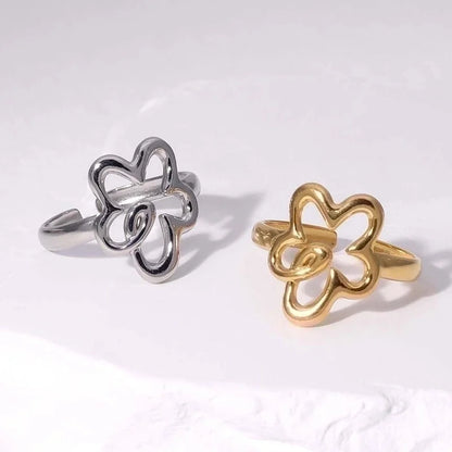 304 Stainless Steel 18K Gold Plated Minimalist Flower Open Rings