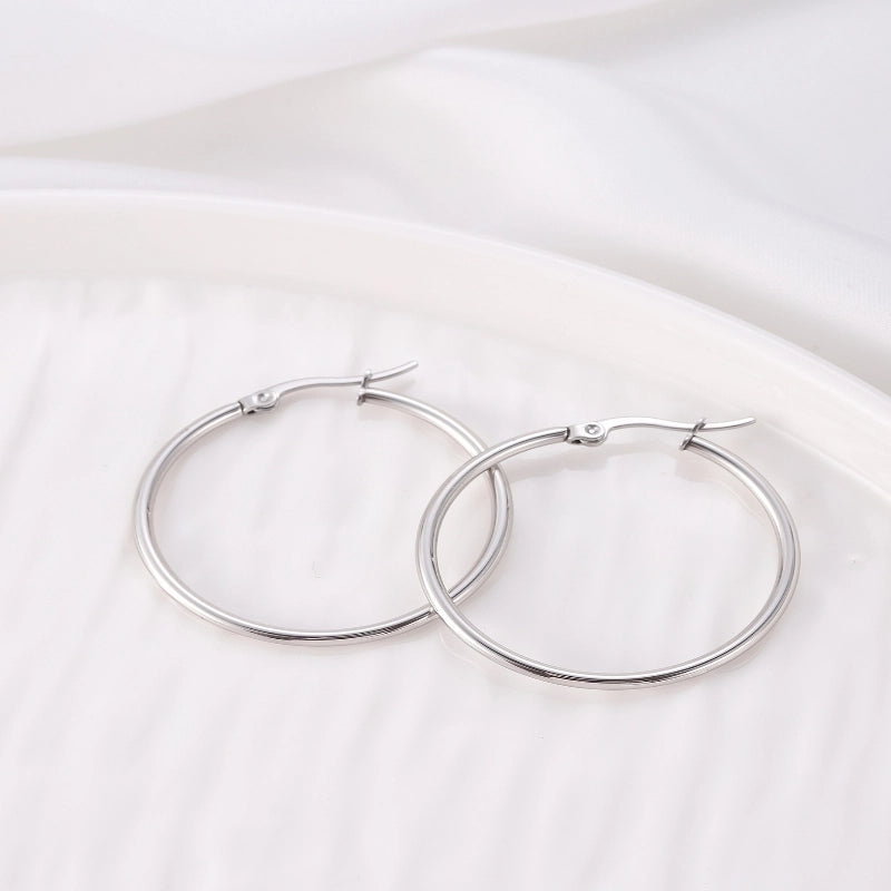 1 Pair Vintage Style Modern Style Minimalist Round Plating Titanium Steel 18K Gold Plated Hoop Earrings