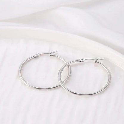 1 Pair Vintage Style Modern Style Minimalist Round Plating Titanium Steel 18K Gold Plated Hoop Earrings