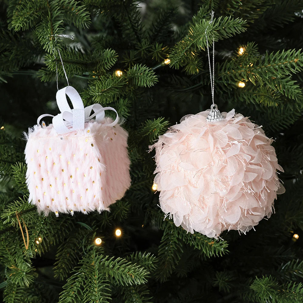 Christmas Decoration Pink Christmas Ball Plush Gift Bag 10cm Foam Ball Christmas Tree Hanging Ornament Scene Arrangement