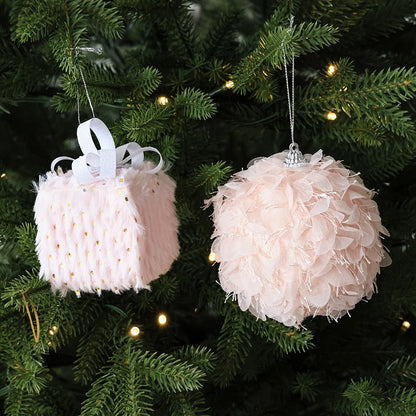 Christmas Decoration Pink Christmas Ball Plush Gift Bag 10cm Foam Ball Christmas Tree Hanging Ornament Scene Arrangement