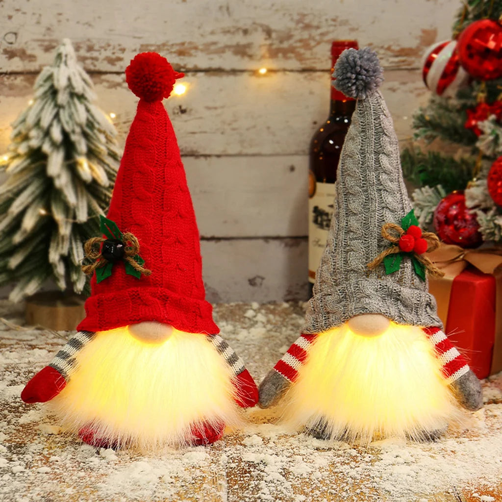 Christmas Decoration Christmas Sequin Lighted Rudolph Doll Christmas Glowing Faceless Gnome Doll Ornament