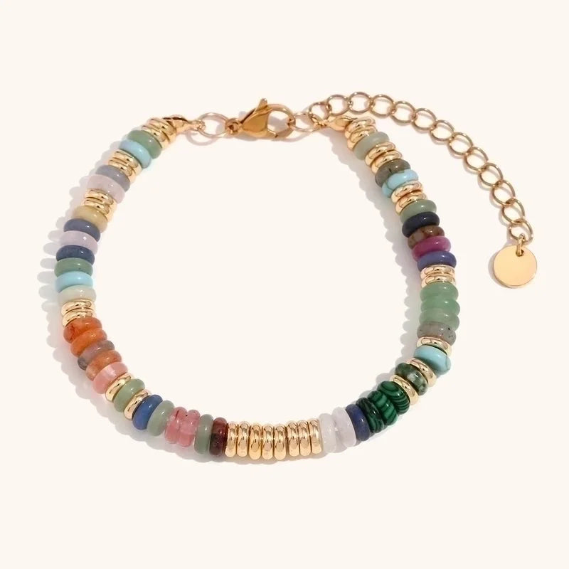 Retro Ethnic Style Geometric Stainless Steel Natural Stone 18K Gold Plated Bracelets In Bulk