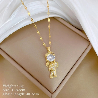 Fashion Geometric Titanium Steel Copper Plating Artificial Diamond Necklace