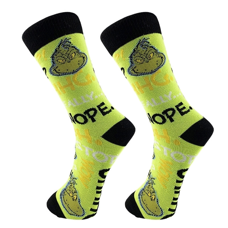 Christmas Mid-calf Length Socks Grinch Knitted Personalized Men And Women Socks Couple Fashion Socks