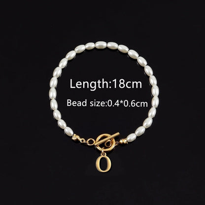 Elegant Minimalist Classic Style Letter 304 Stainless Steel Artificial Pearl Bracelets In Bulk