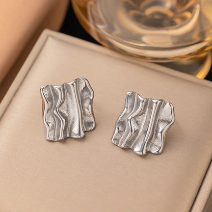 1 Pair Casual Minimalist Geometric Pleated Titanium Steel Ear Studs