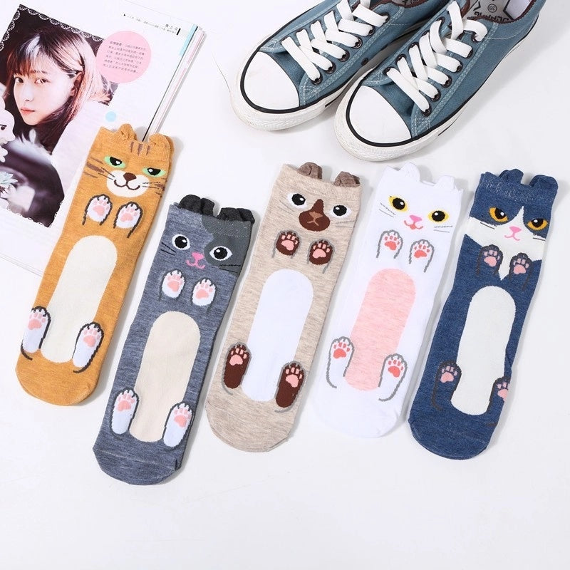 Women's Socks Fun Cat Socks Mid-length Socks Novelty Dog Animal Women's Socks Cotton Socks Cartoon Stockings Yama