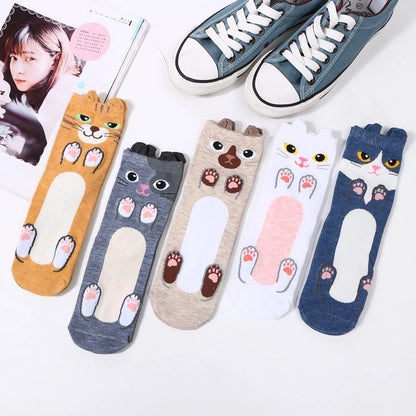 Women's Socks Fun Cat Socks Mid-length Socks Novelty Dog Animal Women's Socks Cotton Socks Cartoon Stockings Yama