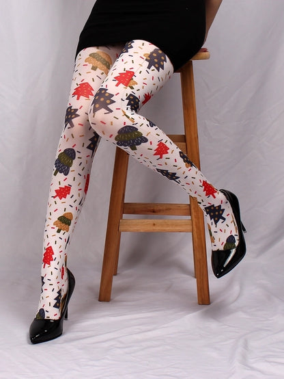 Thin Printed Pantyhose Spring And Autumn Versatile Butterfly Wild Abstract Retro Stockings Women's Socks Anti-snagging