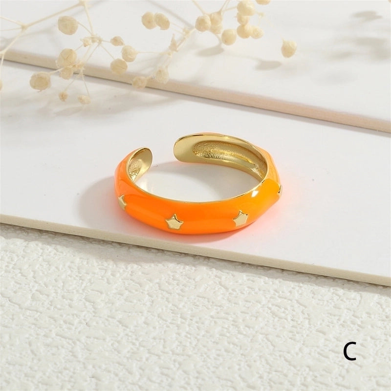 Copper 18K Gold Plated Enamel Star Open Rings