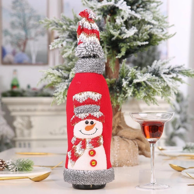 Christmas New Hot Sale Grey Velvet Closure Hooded Red Wine Bottle Cover Red Wine Bag