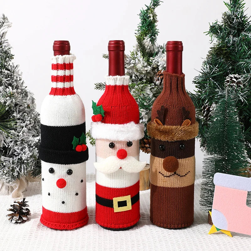 Christmas Wine Bottle Cover Cartoon Knitted Old Man Snowman Red Wine Cover Christmas Restaurant Atmosphere Decoration