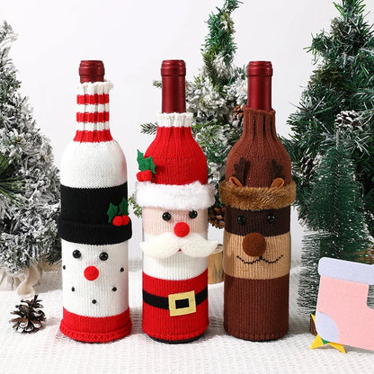 Christmas Wine Bottle Cover Cartoon Knitted Old Man Snowman Red Wine Cover Christmas Restaurant Atmosphere Decoration