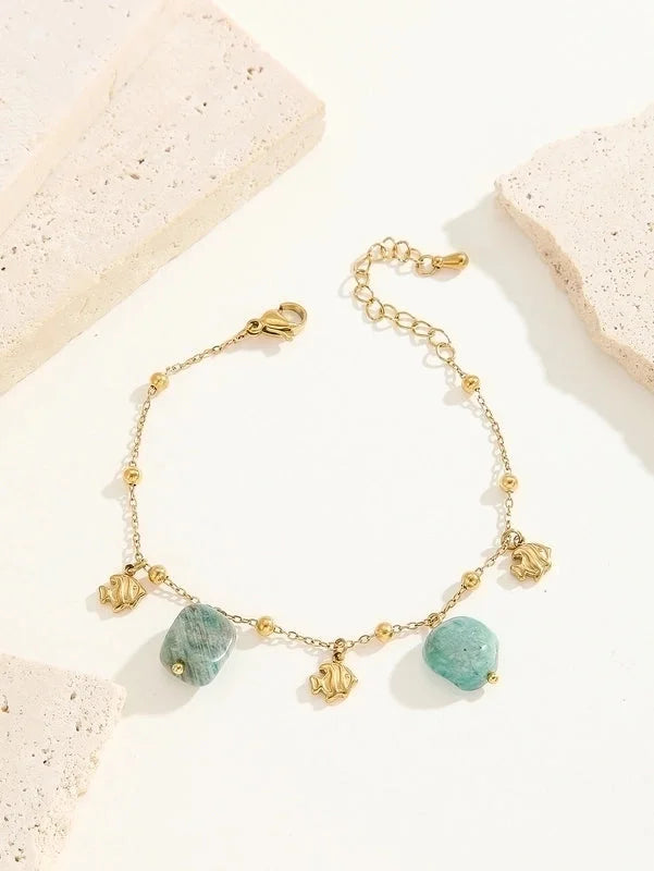 Minimalist Classic Style Color Block Ocean Titanium Steel 18K Gold Plated Crystal Bracelets In Bulk