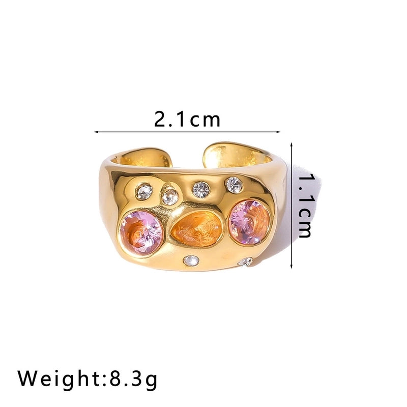 Baroque Style Geometric 304 Stainless Steel Zircon Inlay Open Rings