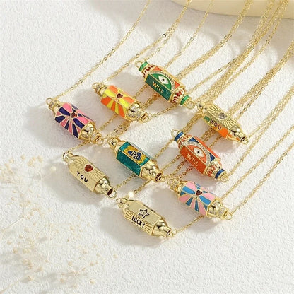 Copper 18K Gold Plated Plating Inlay Devil's Eye Heart Shape Candy Zircon Pendant Necklace