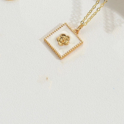 Copper 14K Gold Plated Vintage Style Minimalist Commute Enamel Inlay Butterfly Zircon Pendant Necklace