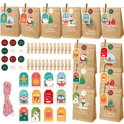 Christmas Gift Bag Christmas Advent Calendar Kraft Paper Gift Bag Christmas Packaging Bag 24 Sets