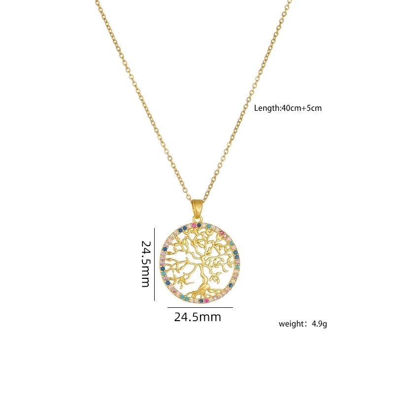 304 Stainless Steel Copper Heart Shape Life Tree Pendant Necklace