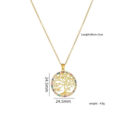 304 Stainless Steel Copper Heart Shape Life Tree Pendant Necklace