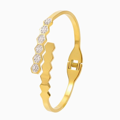 Minimalist Shiny Geometric Titanium Steel Gold Plated Zircon Bangle In Bulk