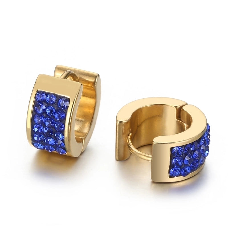 1 Pair Shiny Round Solid Color Inlay Stainless Steel Rhinestones 18K Gold Plated Earrings