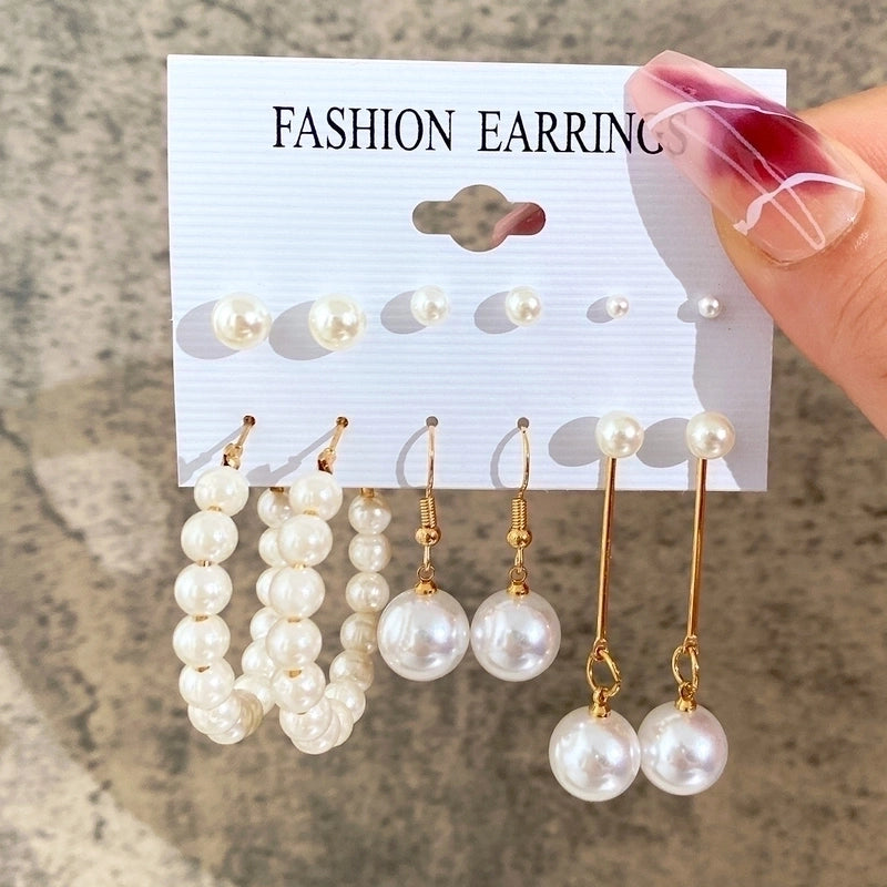 Geometric Plating Alloy Pearl Hoop Earrings