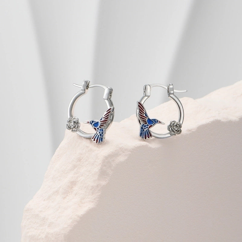 1 Pair Minimalist Classic Style Color Block Hummingbird Enamel Copper Earrings