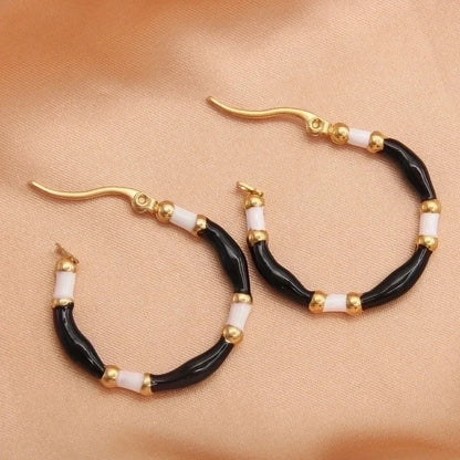 1 Pair IG Style Casual Minimalist Round Enamel Plating 304 Stainless Steel Gold Plated Earrings