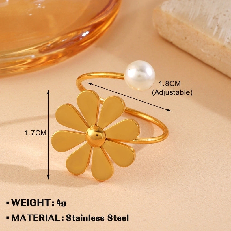 Minimalist Flower 304 Stainless Steel Plating Open Rings