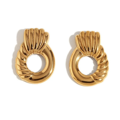Fashion Circle Geometric Stainless Steel 18K Gold Plated Earrings