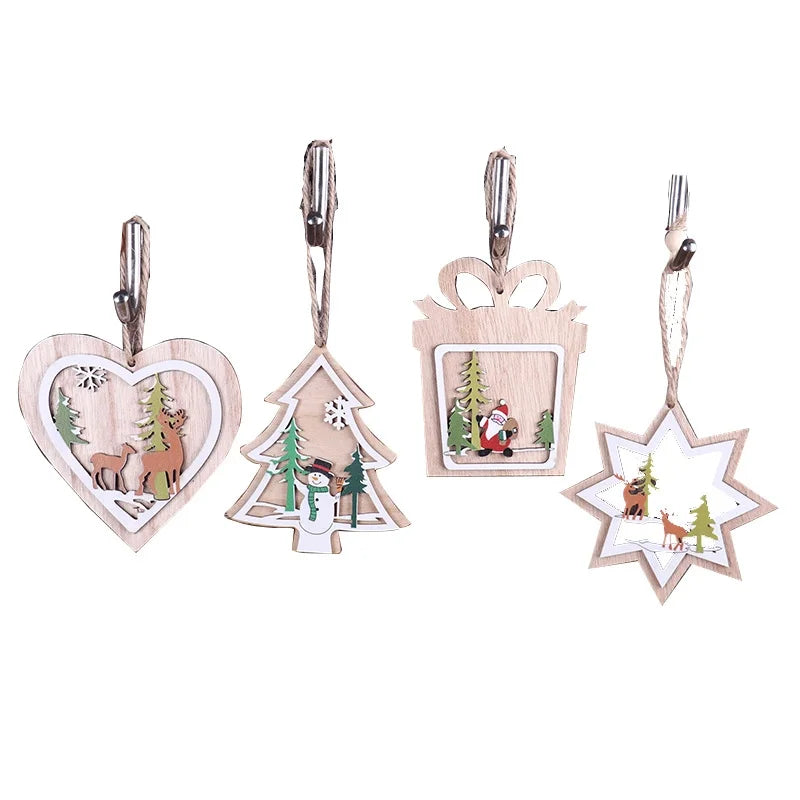 Christmas Christmas Tree Star Heart Shape Wood Party Hanging Ornaments