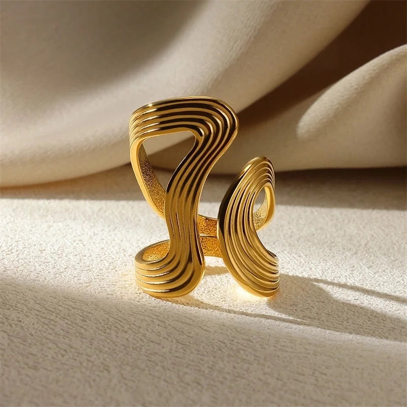 Exaggerated Beach Minimalist Geometric Starfish Shell 304 Stainless Steel Wide Band Rings Open Rings Rings