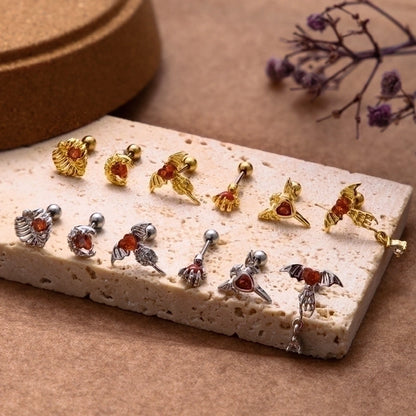 1 Piece Ear Cartilage Rings & Studs Vintage Style Bat 316L Stainless Steel Copper Plating Inlay Zircon