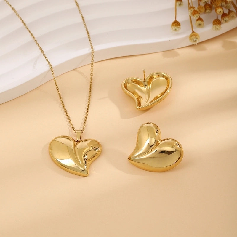 Elegant Retro Geometric Heart Shape Flower Stainless Steel Plating Jewelry Set