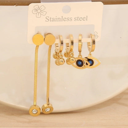 1 Set Elegant Minimalist Star Heart Shape Bow Knot 304 Stainless Steel Titanium Steel Glass Zircon 18K Gold Plated Drop Earrings