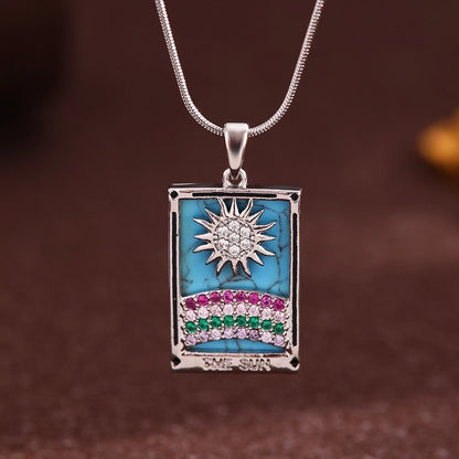 Vintage Style Minimalist Sun Moon Titanium Steel Copper Plating Pendant Necklace